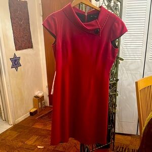 Tahari red wool dress, short sleeves.